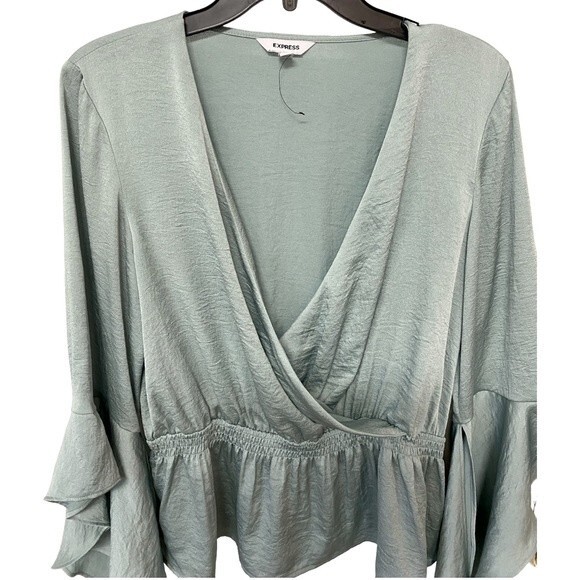 Express Sage Green Wrap Blouse - Picture 3 of 6